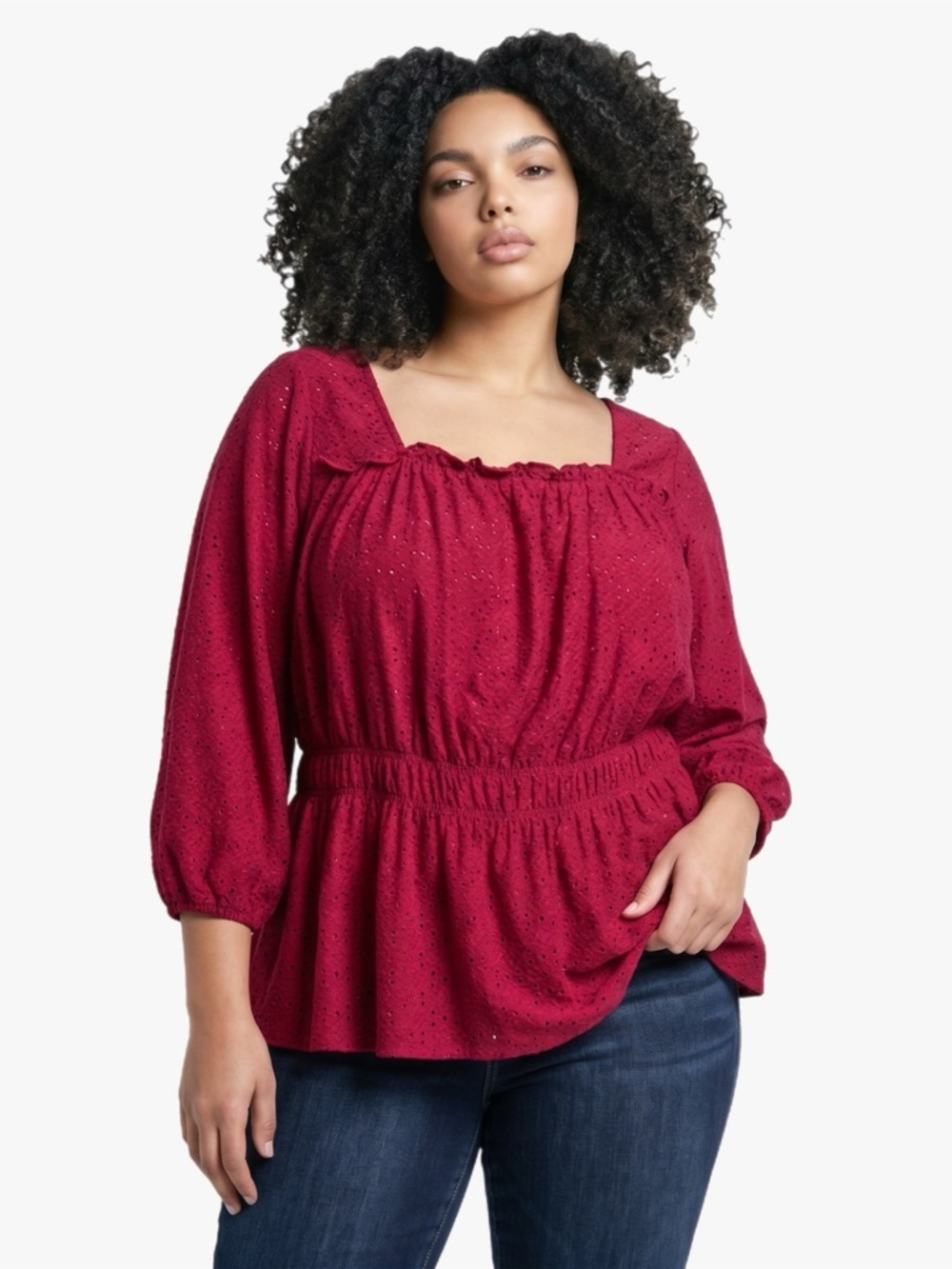 Lane Bryant Square Neck Peasant Peplum Eyelet Blouse Women’s Plus Size 18/20